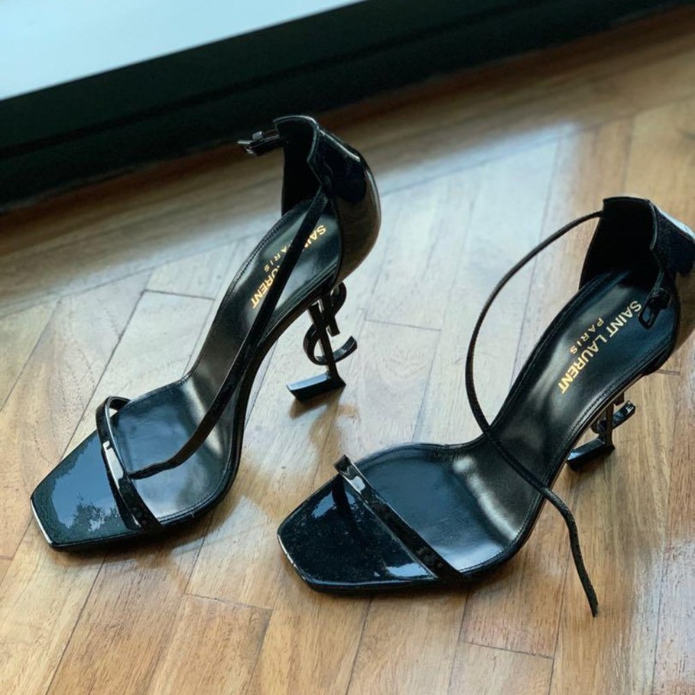 Saint Laurent Opyum Sandals in Patent Leather with Black Heel